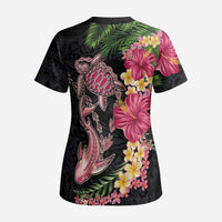 Hawaiian Tropical Plants Turtle and Shark Scrub Top Polynesian Art Tattoo LT03 - Polynesian Pride