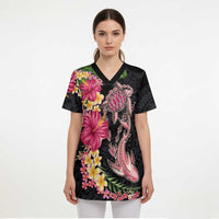 Hawaiian Tropical Plants Turtle and Shark Scrub Top Polynesian Art Tattoo LT03 - Polynesian Pride