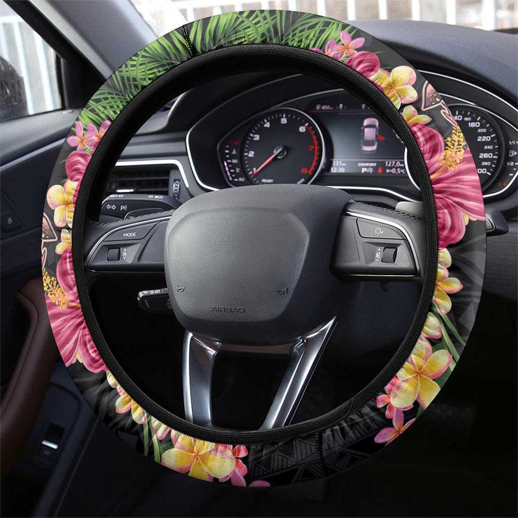 Hawaiian Tropical Plants Turtle and Shark Steering Wheel Cover Polynesian Art Tattoo LT03 - Polynesian Pride