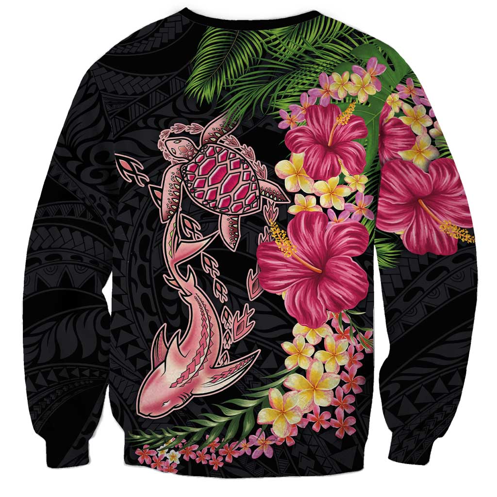 Hawaiian Tropical Plants Turtle and Shark Sweatshirt Polynesian Art Tattoo LT03 - Polynesian Pride