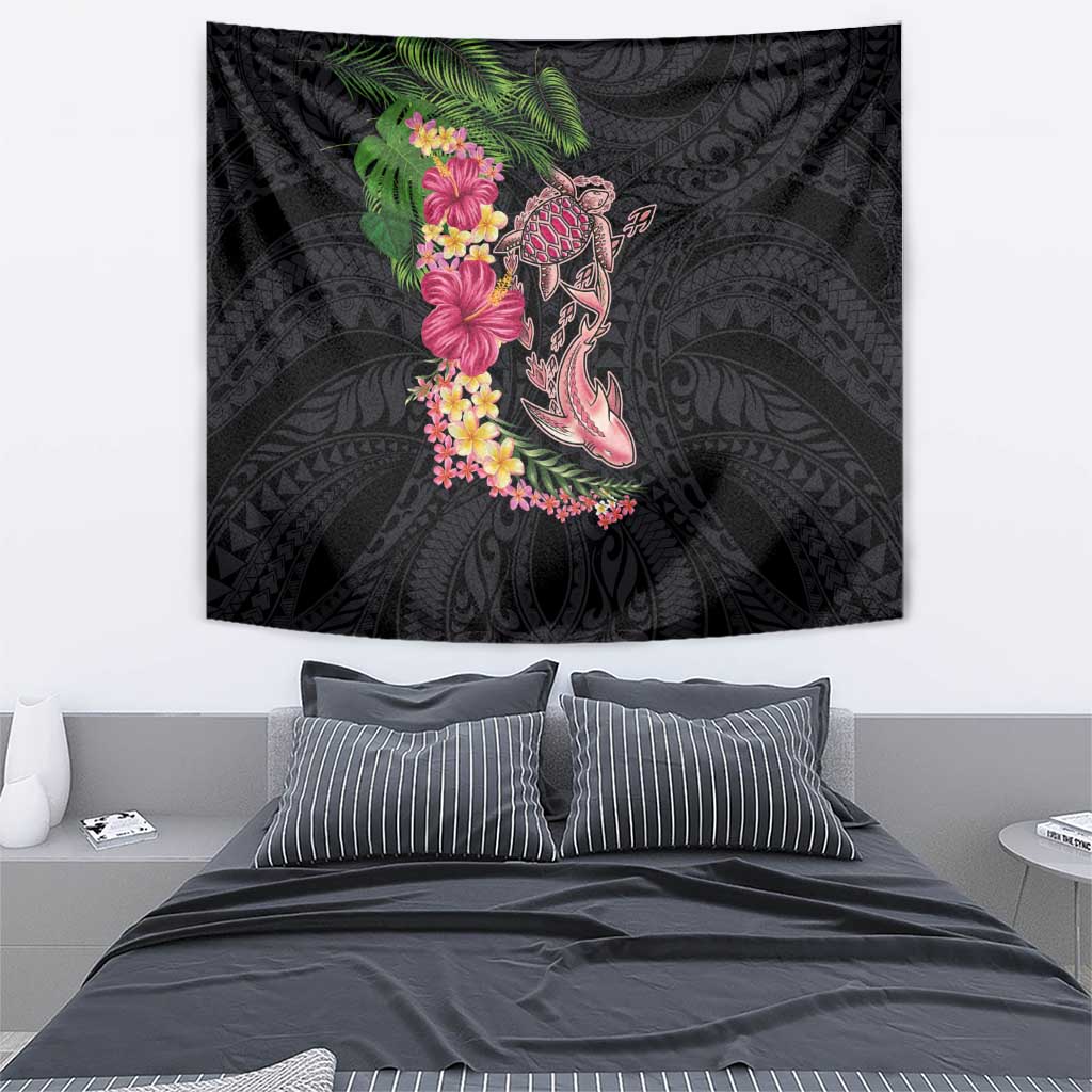 Hawaiian Tropical Plants Turtle and Shark Tapestry Polynesian Art Tattoo LT03 - Polynesian Pride