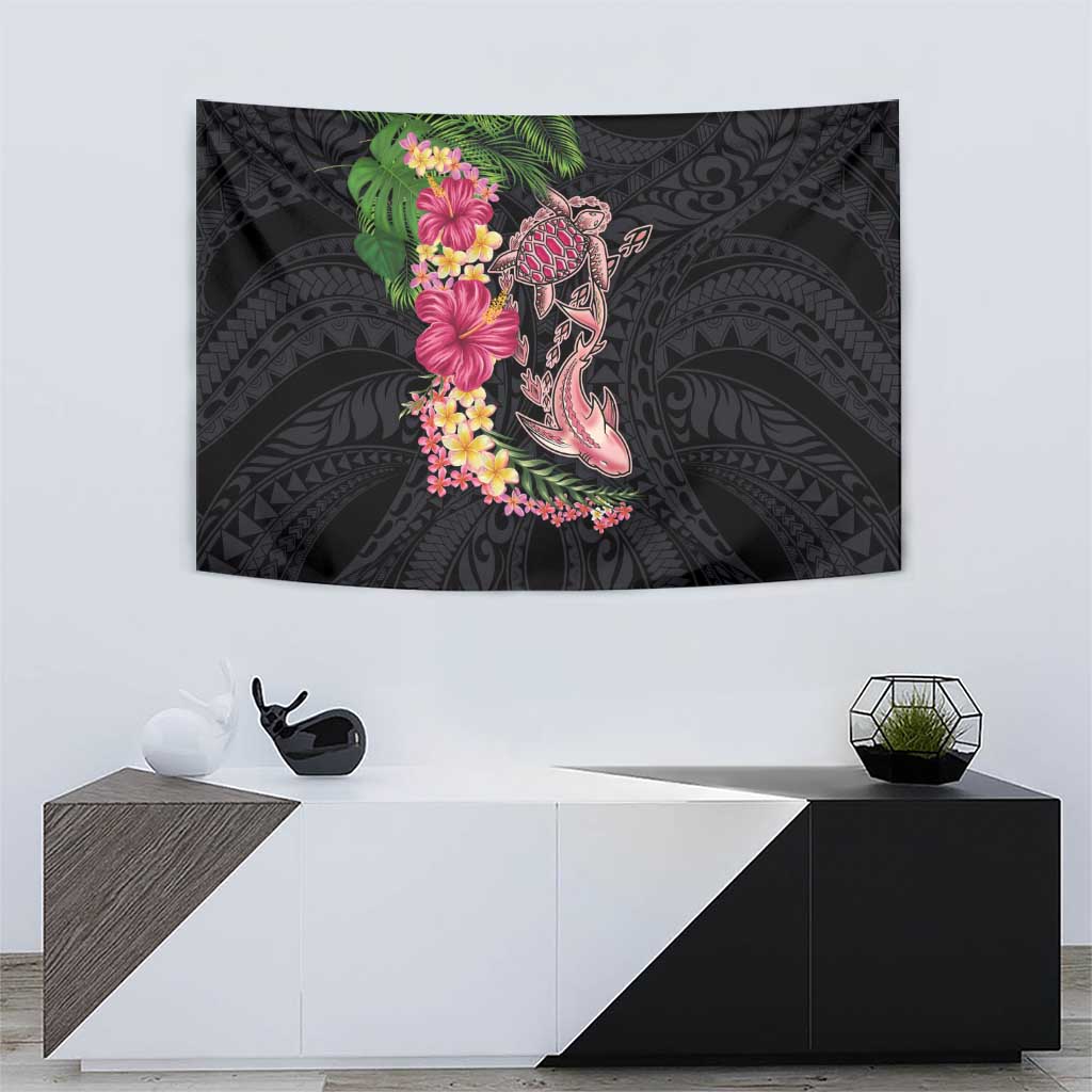 Hawaiian Tropical Plants Turtle and Shark Tapestry Polynesian Art Tattoo LT03 - Polynesian Pride