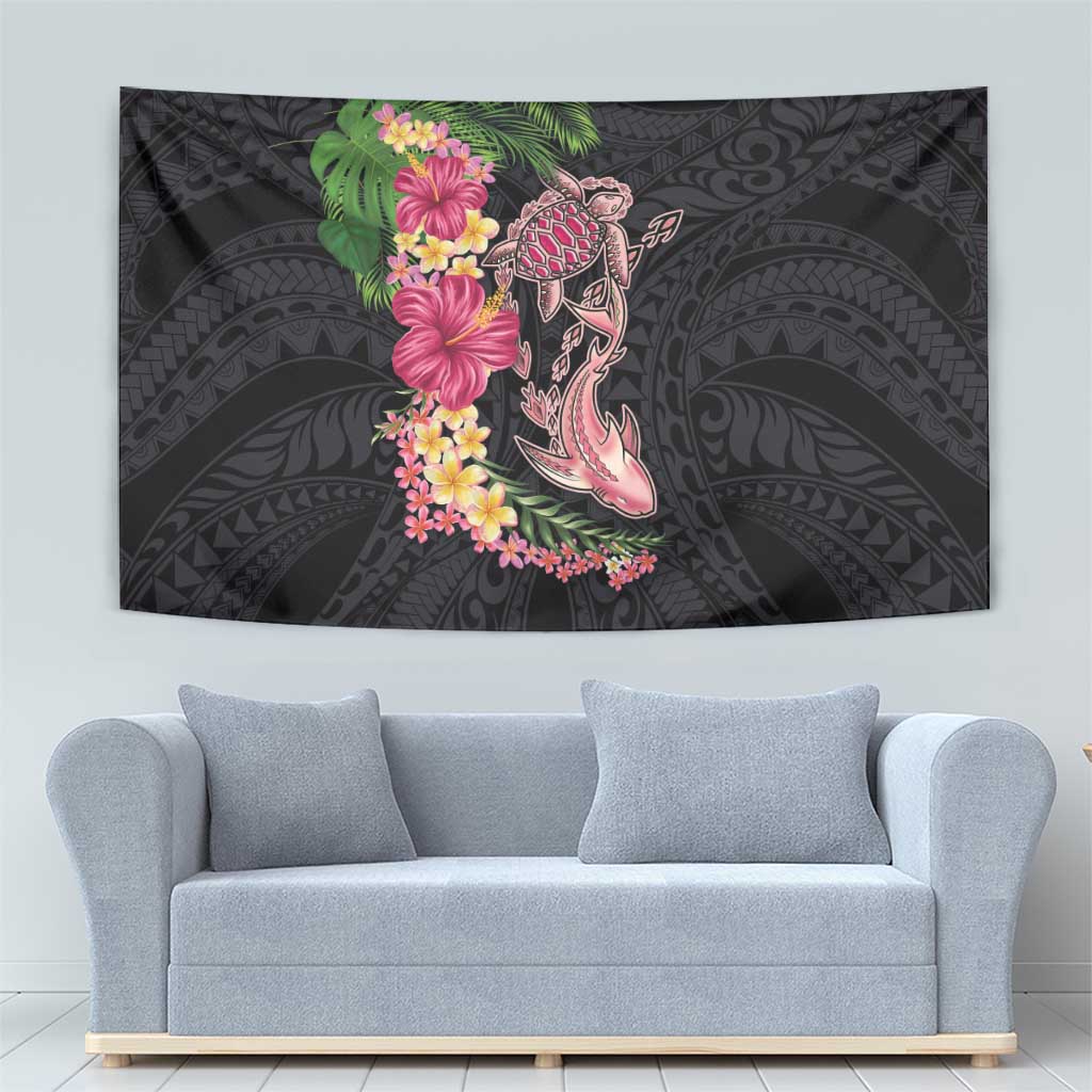Hawaiian Tropical Plants Turtle and Shark Tapestry Polynesian Art Tattoo LT03 - Polynesian Pride