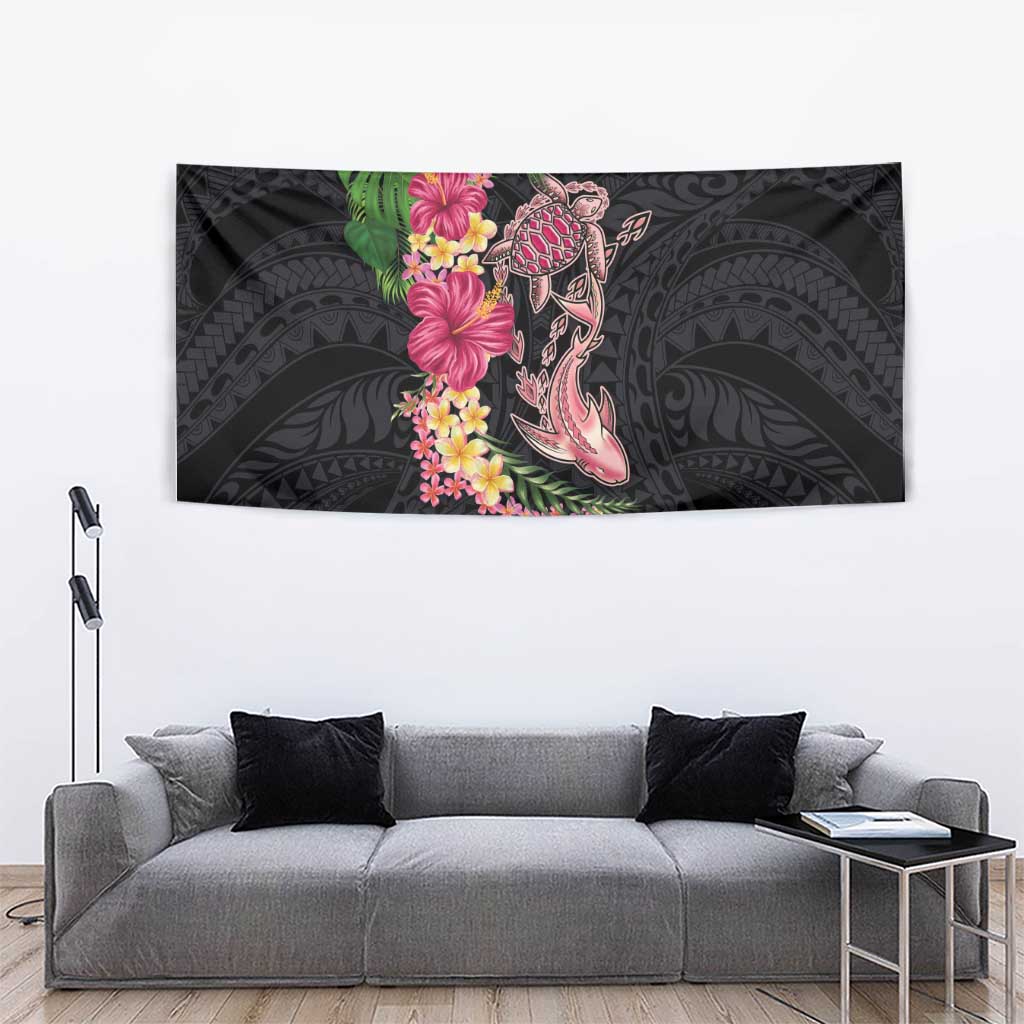 Hawaiian Tropical Plants Turtle and Shark Tapestry Polynesian Art Tattoo LT03 - Polynesian Pride