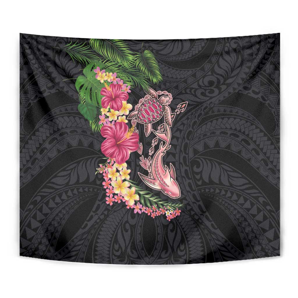Hawaiian Tropical Plants Turtle and Shark Tapestry Polynesian Art Tattoo LT03 - Polynesian Pride