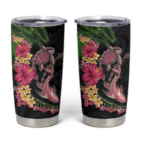 Hawaiian Tropical Plants Turtle and Shark Tumbler Cup Polynesian Art Tattoo LT03 Black - Polynesian Pride