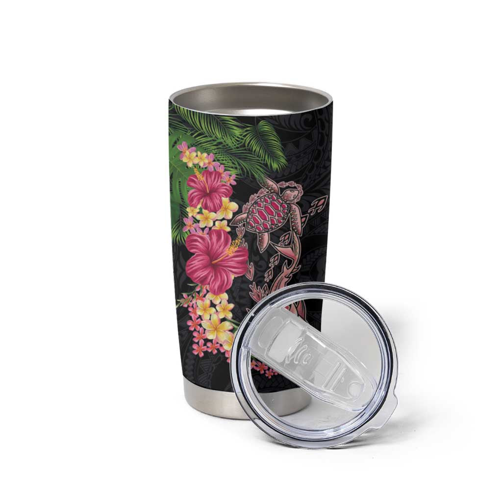 Hawaiian Tropical Plants Turtle and Shark Tumbler Cup Polynesian Art Tattoo LT03 - Polynesian Pride