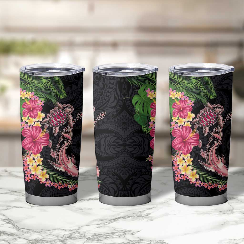 Hawaiian Tropical Plants Turtle and Shark Tumbler Cup Polynesian Art Tattoo LT03 - Polynesian Pride