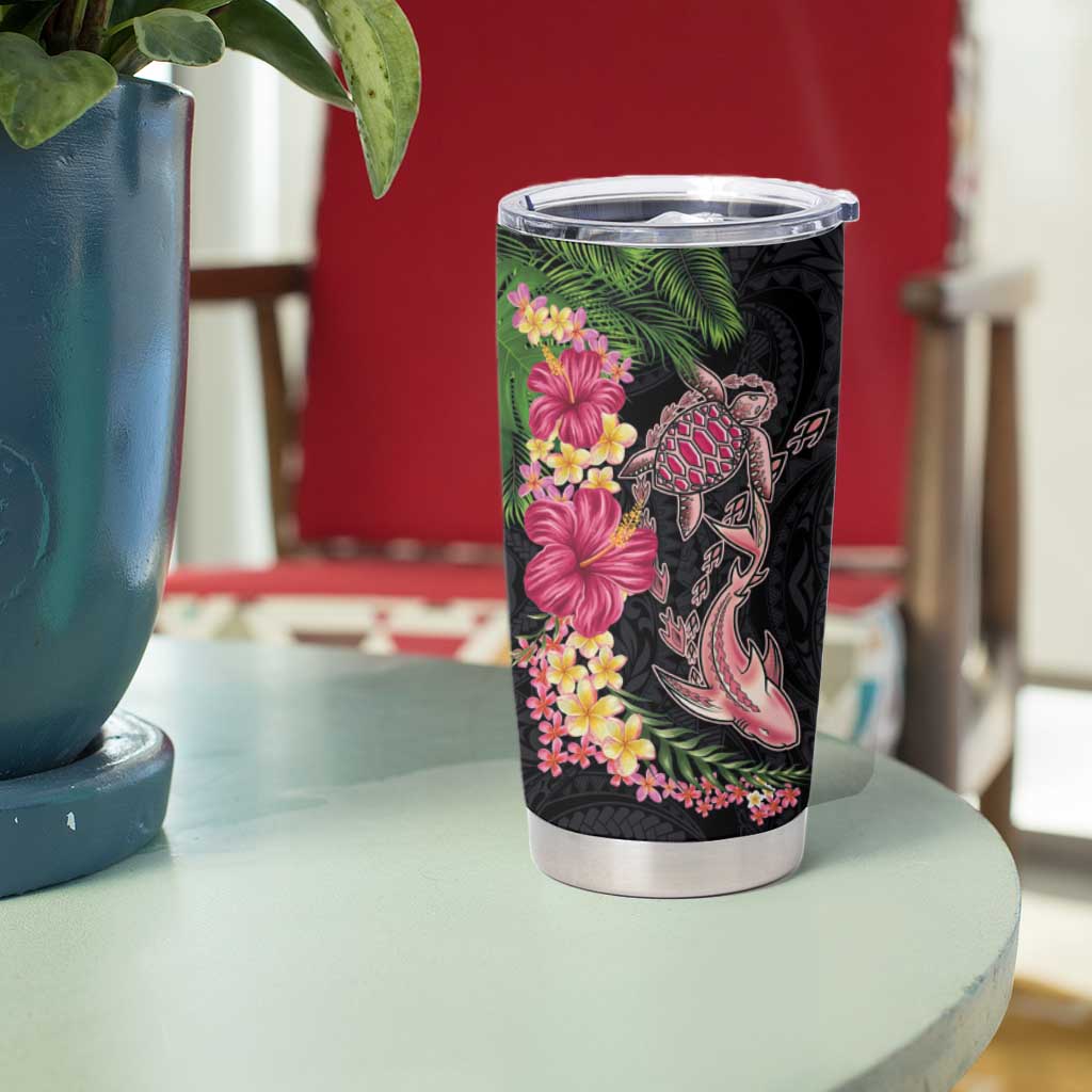 Hawaiian Tropical Plants Turtle and Shark Tumbler Cup Polynesian Art Tattoo LT03 - Polynesian Pride