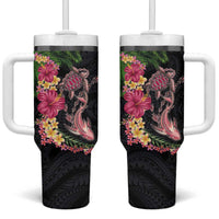 Hawaiian Tropical Plants Turtle and Shark Tumbler With Handle Polynesian Art Tattoo LT03 One Size: 40 oz Black - Polynesian Pride
