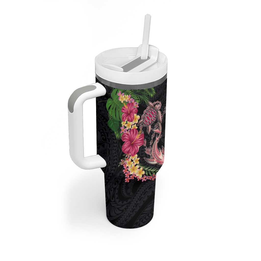 Hawaiian Tropical Plants Turtle and Shark Tumbler With Handle Polynesian Art Tattoo LT03 - Polynesian Pride