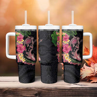 Hawaiian Tropical Plants Turtle and Shark Tumbler With Handle Polynesian Art Tattoo LT03 - Polynesian Pride