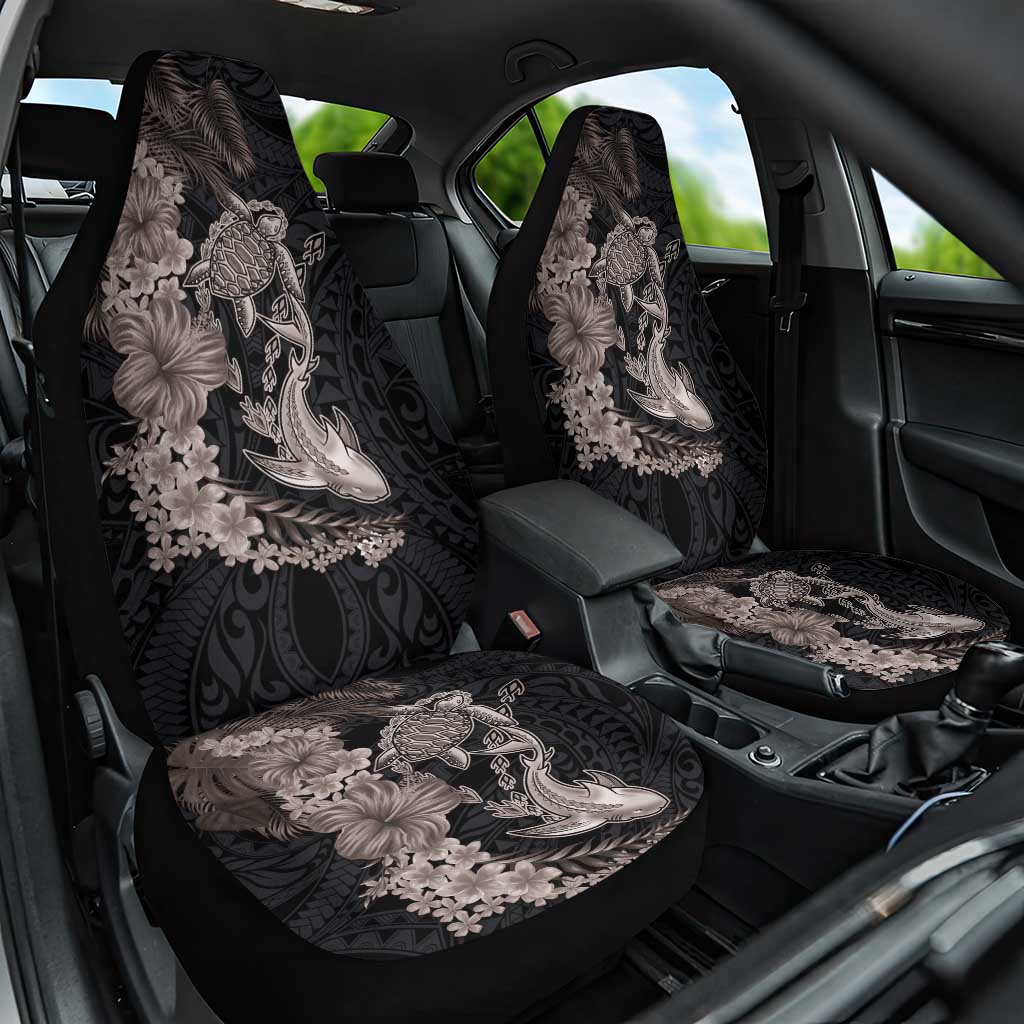 Hawaiian Tropical Plants Turtle and Shark Car Seat Cover Polynesian Art Tattoo Grayscale Color LT03 One Size Black - Polynesian Pride