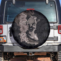 Hawaiian Tropical Plants Turtle and Shark Spare Tire Cover Polynesian Art Tattoo Grayscale Color LT03 Black - Polynesian Pride