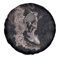 Hawaiian Tropical Plants Turtle and Shark Spare Tire Cover Polynesian Art Tattoo Grayscale Color LT03 - Polynesian Pride