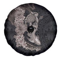Hawaiian Tropical Plants Turtle and Shark Spare Tire Cover Polynesian Art Tattoo Grayscale Color LT03 - Polynesian Pride