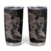 Hawaiian Tropical Plants Turtle and Shark Tumbler Cup Polynesian Art Tattoo Grayscale Color LT03 Black - Polynesian Pride