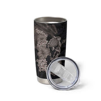 Hawaiian Tropical Plants Turtle and Shark Tumbler Cup Polynesian Art Tattoo Grayscale Color LT03 - Polynesian Pride