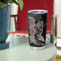 Hawaiian Tropical Plants Turtle and Shark Tumbler Cup Polynesian Art Tattoo Grayscale Color LT03 - Polynesian Pride