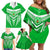 Kimbe Cutters Rugby Family Matching Off Shoulder Short Dress and Hawaiian Shirt Papua New Guinea Polynesian Tattoo Green Version LT03 - Polynesian Pride