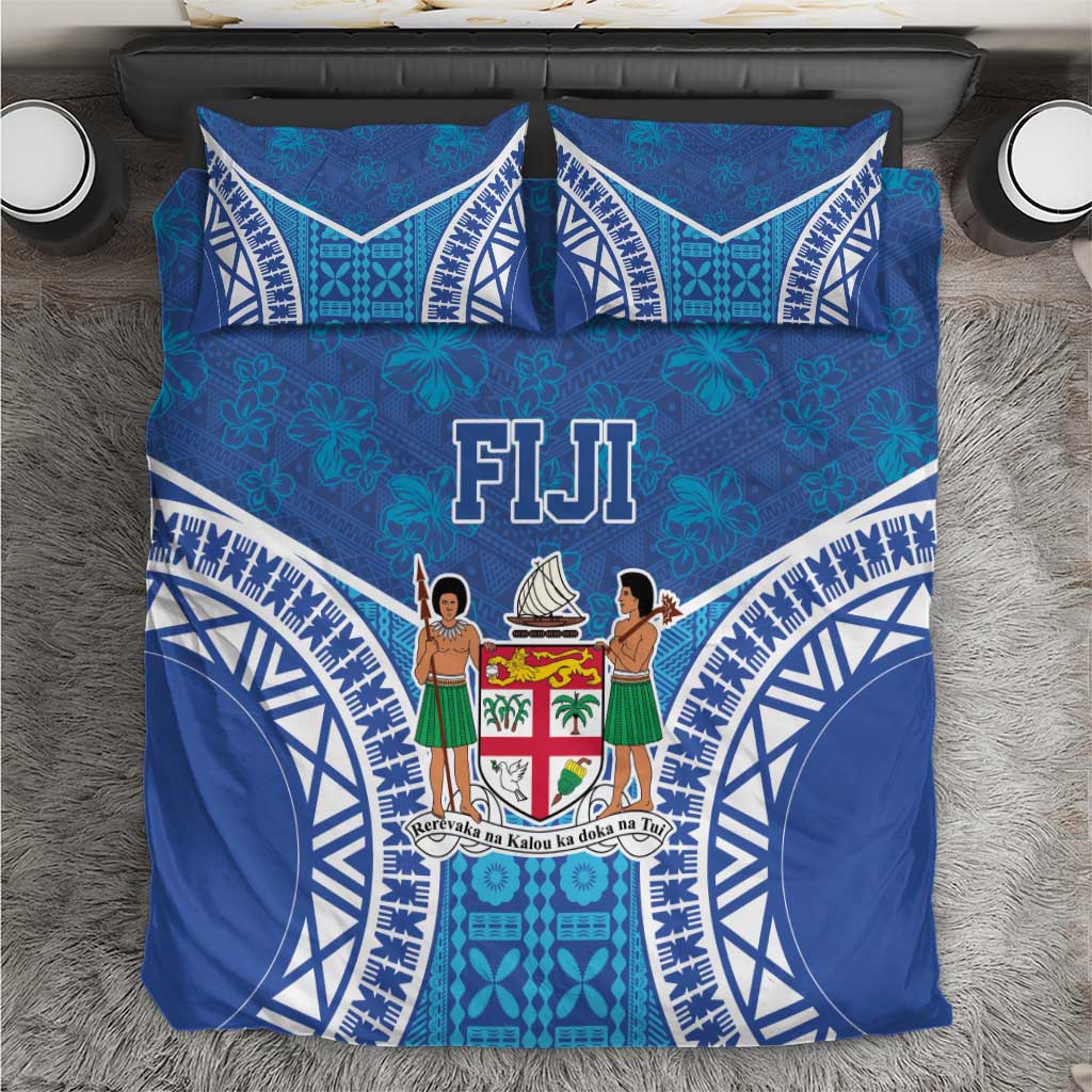 Fiji Day Bedding Set Fijian Masi Tribal Hibiscus Tattoo and Tapa Pattern LT03 Blue - Polynesian Pride