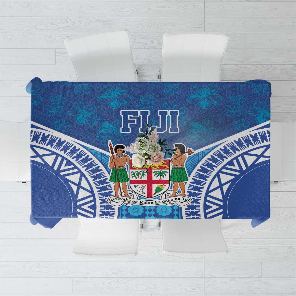 Fiji Day Tablecloth Fijian Masi Tribal Hibiscus Tattoo and Tapa Pattern LT03 Blue - Polynesian Pride