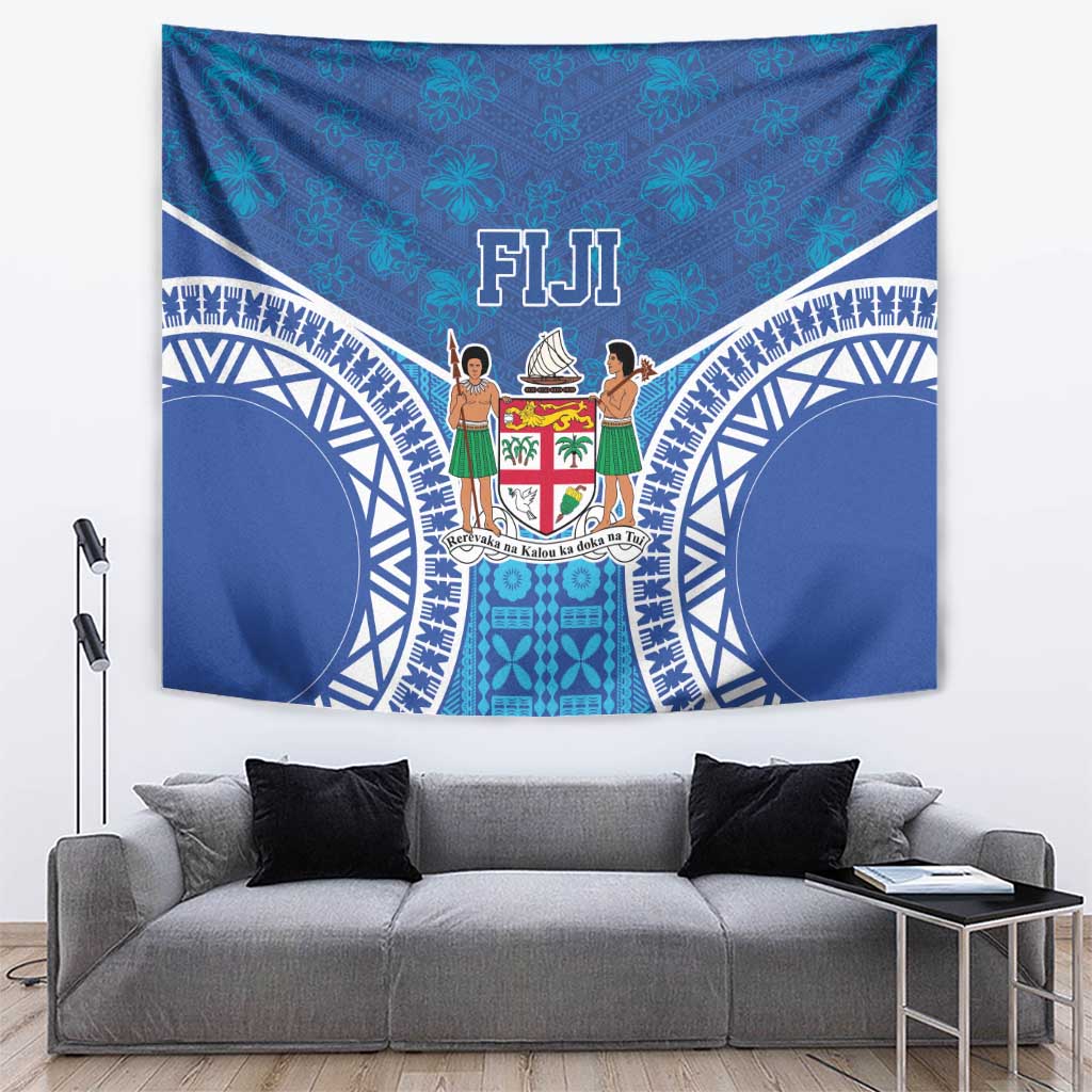 Fiji Day Tapestry Fijian Masi Tribal Hibiscus Tattoo and Tapa Pattern LT03 Blue - Polynesian Pride
