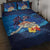 Polynesian Scuba Diving Quilt Bed Set Honu with Hibiscus and Plumeria Flower and Tapa Tribal Pattern