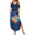 Polynesian Scuba Diving Summer Maxi Dress Honu with Hibiscus and Plumeria Flower and Tapa Tribal Pattern