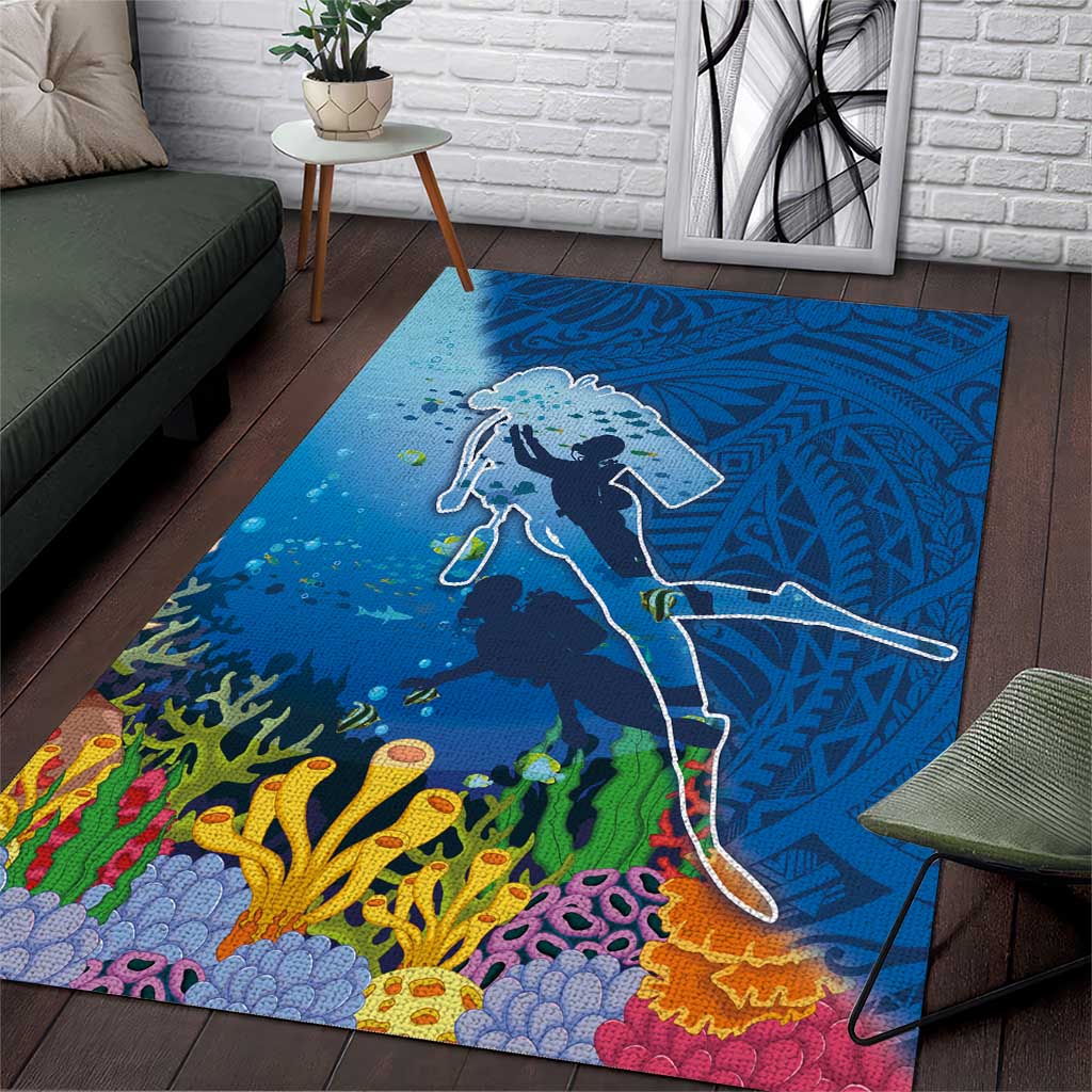 Polynesian Scuba Diving Area Rug Beauty Corals with Underwater and Polynesian Pattern