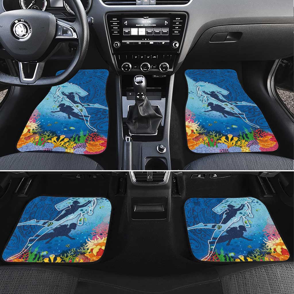 Polynesian Scuba Diving Car Mats Beauty Corals with Underwater and Polynesian Pattern LT03 Set 4pcs Blue - Polynesian Pride