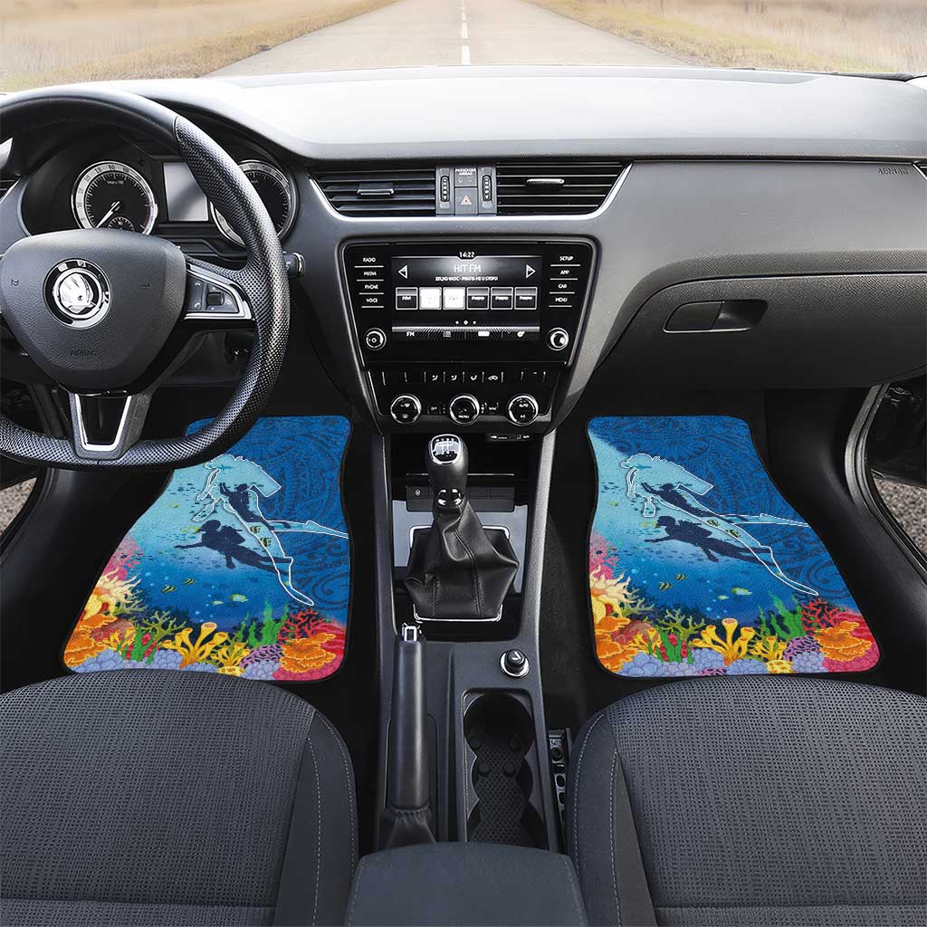 Polynesian Scuba Diving Car Mats Beauty Corals with Underwater and Polynesian Pattern LT03 Set 2pcs - Front Blue - Polynesian Pride