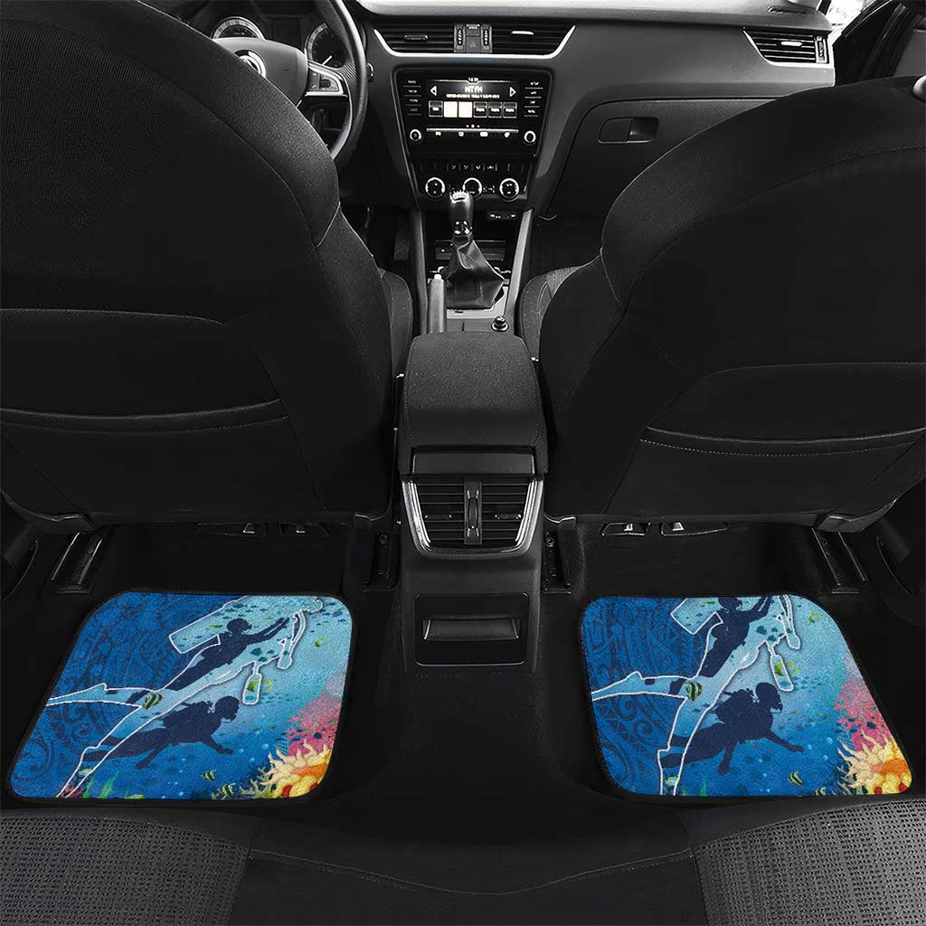 Polynesian Scuba Diving Car Mats Beauty Corals with Underwater and Polynesian Pattern LT03 Set 2pcs - Back Blue - Polynesian Pride