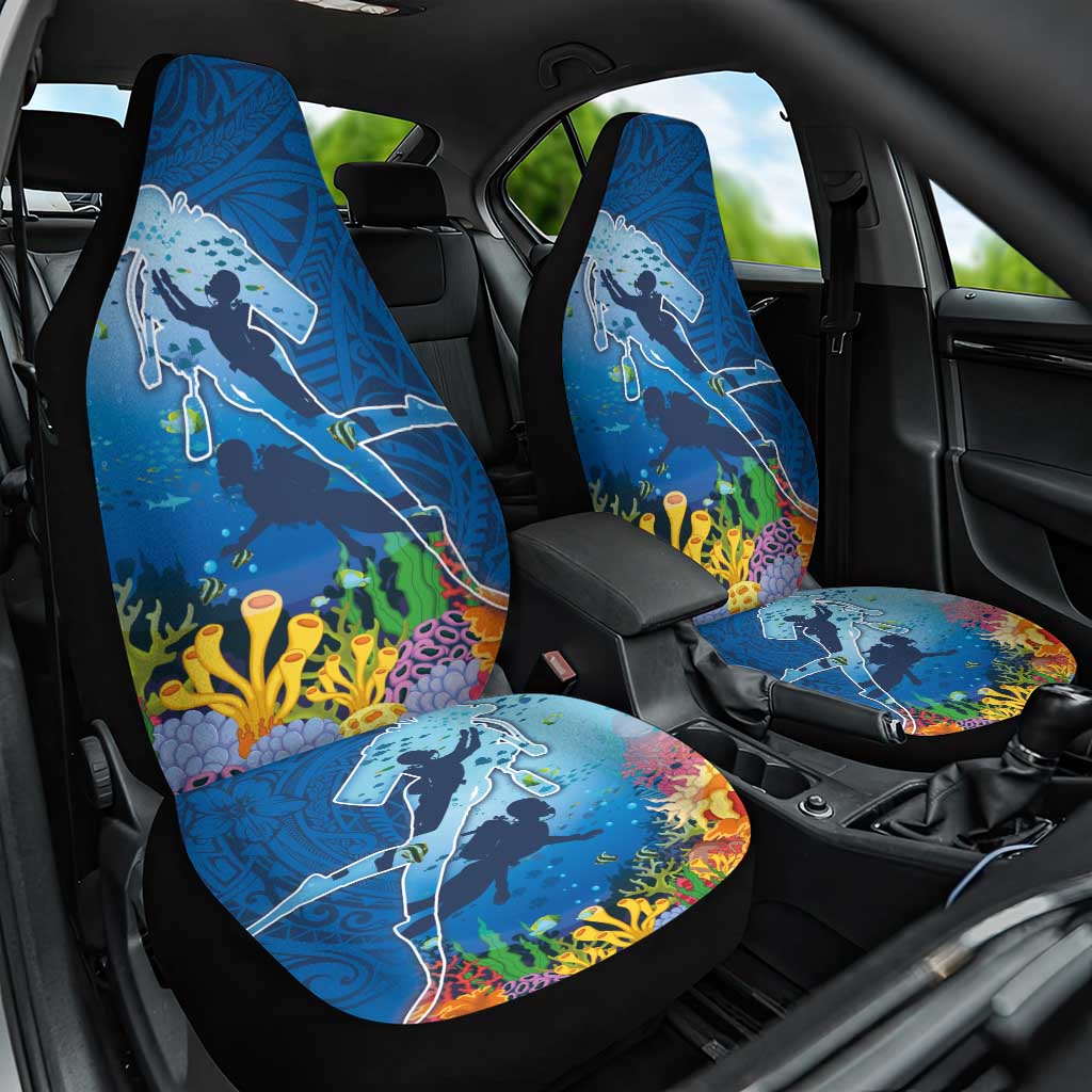 Polynesian Scuba Diving Car Seat Cover Beauty Corals with Underwater and Polynesian Pattern LT03 One Size Blue - Polynesian Pride