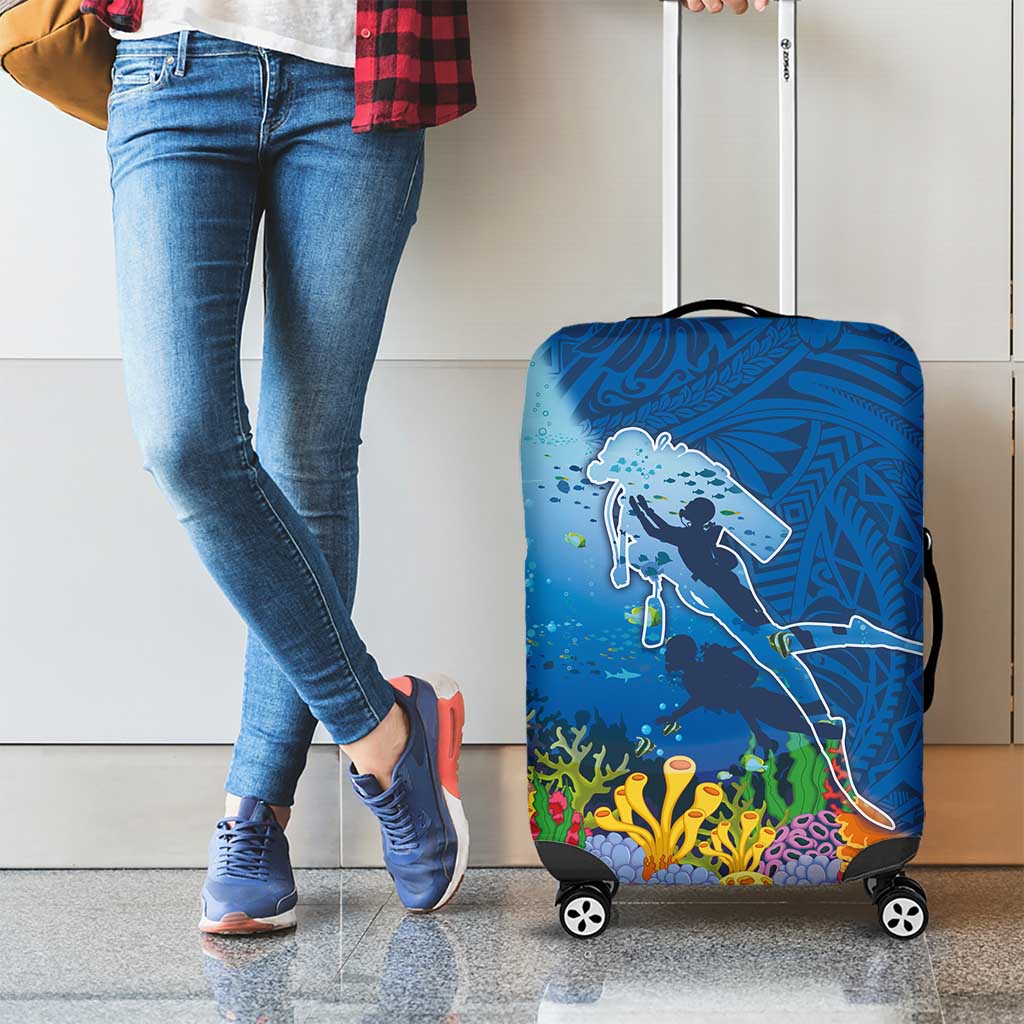 Polynesian Scuba Diving Luggage Cover Beauty Corals with Underwater and Polynesian Pattern LT03 - Polynesian Pride