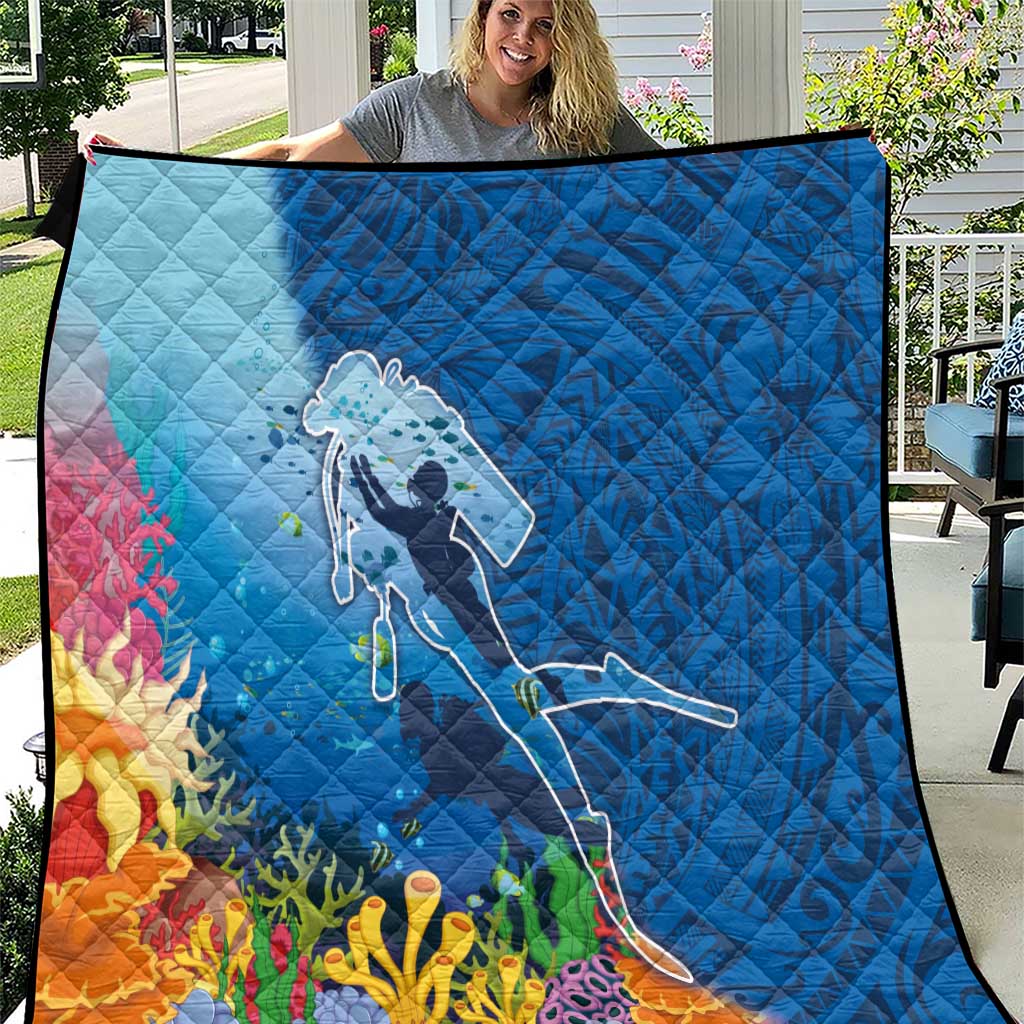 Polynesian Scuba Diving Quilt Beauty Corals with Underwater and Polynesian Pattern