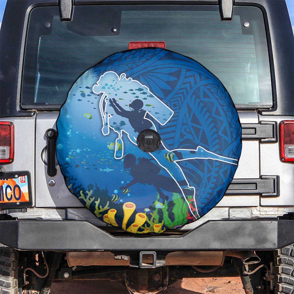 Polynesian Scuba Diving Spare Tire Cover Beauty Corals with Underwater and Polynesian Pattern