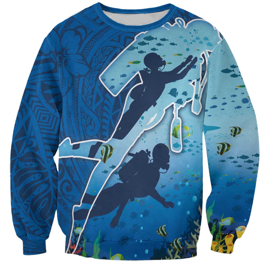 Polynesian Scuba Diving Sweatshirt Beauty Corals with Underwater and Polynesian Pattern LT03 Unisex Blue - Polynesian Pride