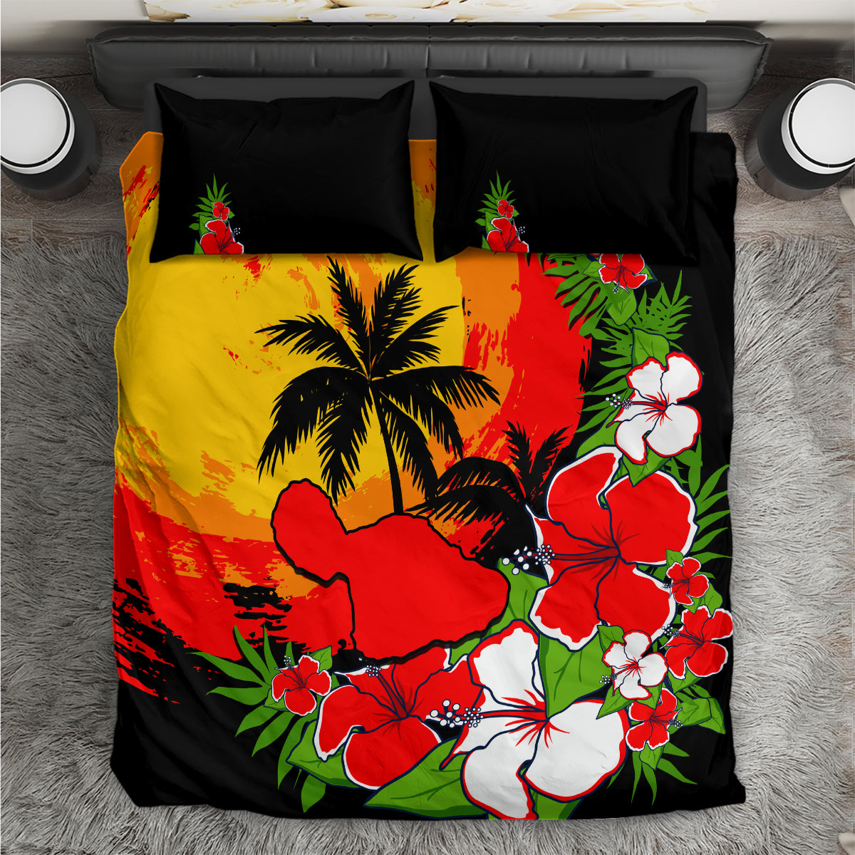 Hawaii Maui Island Bedding Set Maui Map With Tropical Forest Sunset Vibe LT03 Black - Polynesian Pride