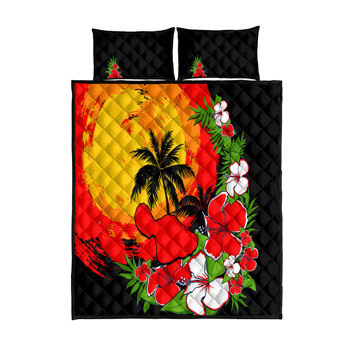 Hawaii Maui Island Quilt Bed Set Maui Map With Tropical Forest Sunset Vibe LT03 Black - Polynesian Pride