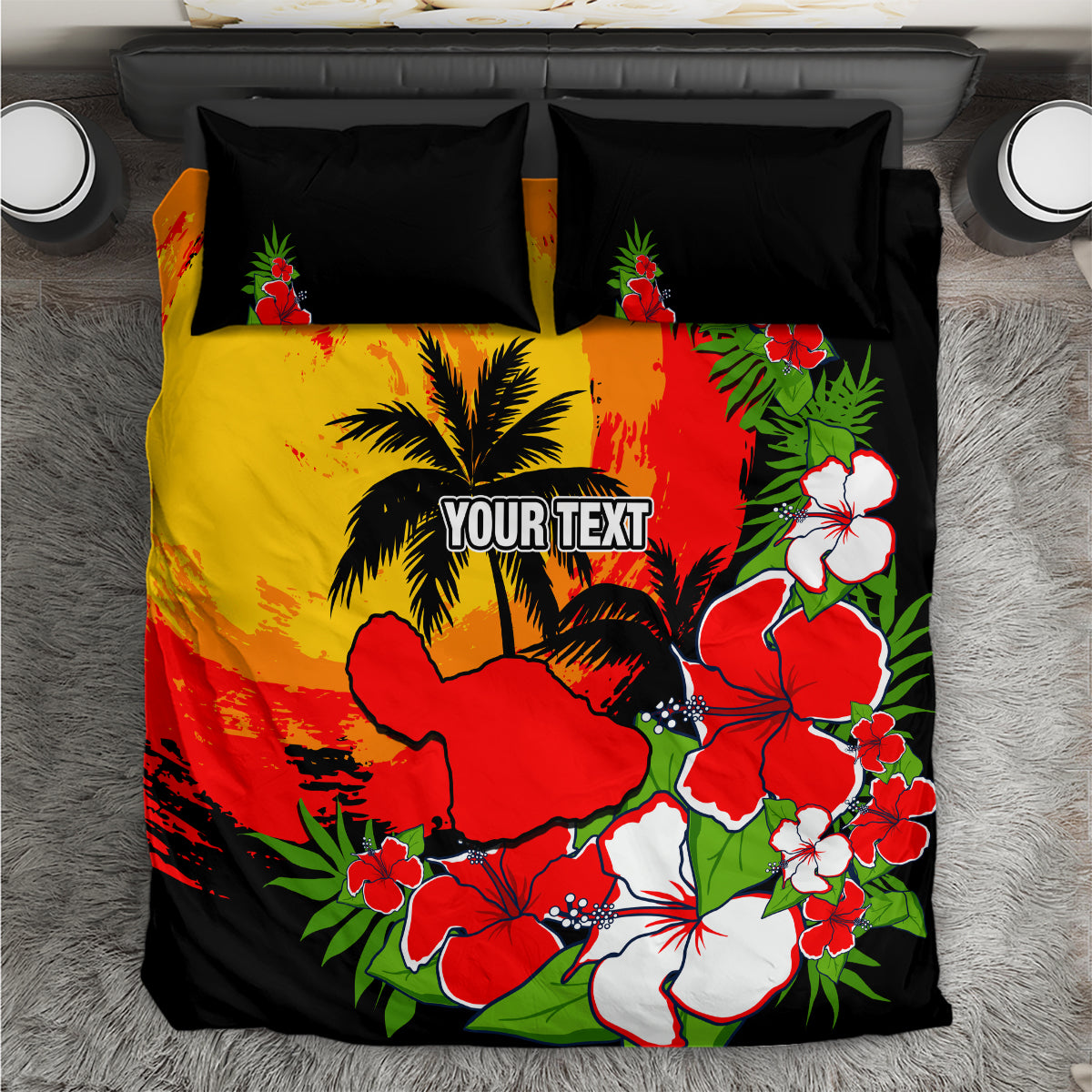 Custom Hawaii Maui Island Bedding Set Maui Map With Tropical Forest Sunset Vibe LT03 Black - Polynesian Pride