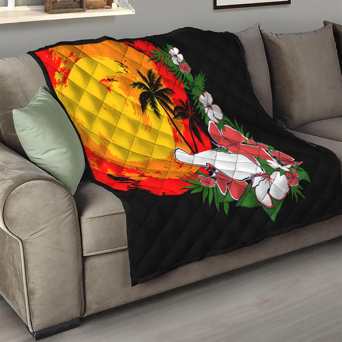 Hawaii Maui Island Quilt Maui Map With Tropical Forest Vintage Style LT03 - Polynesian Pride