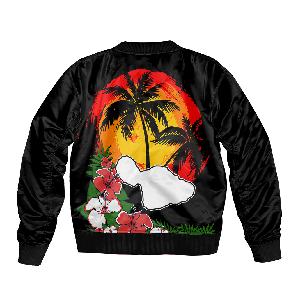 Hawaii Maui Island Sleeve Zip Bomber Jacket Maui Map With Tropical Forest Vintage Style LT03 - Polynesian Pride