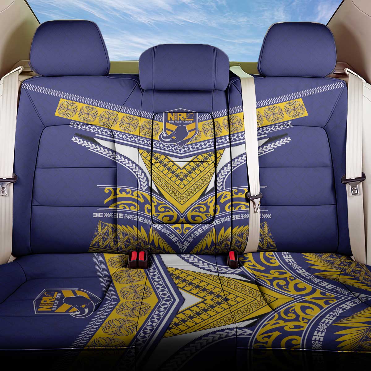 Rugby Niue Back Car Seat Cover Hiapo Tribal Heritage Tattoos Blue Color LT03 One Size Blue - Polynesian Pride