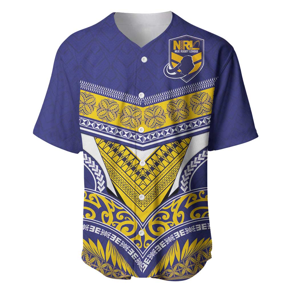 Custom Rugby Niue Baseball Jersey Hiapo Tribal Heritage Tattoos Blue Color LT03 Blue - Polynesian Pride