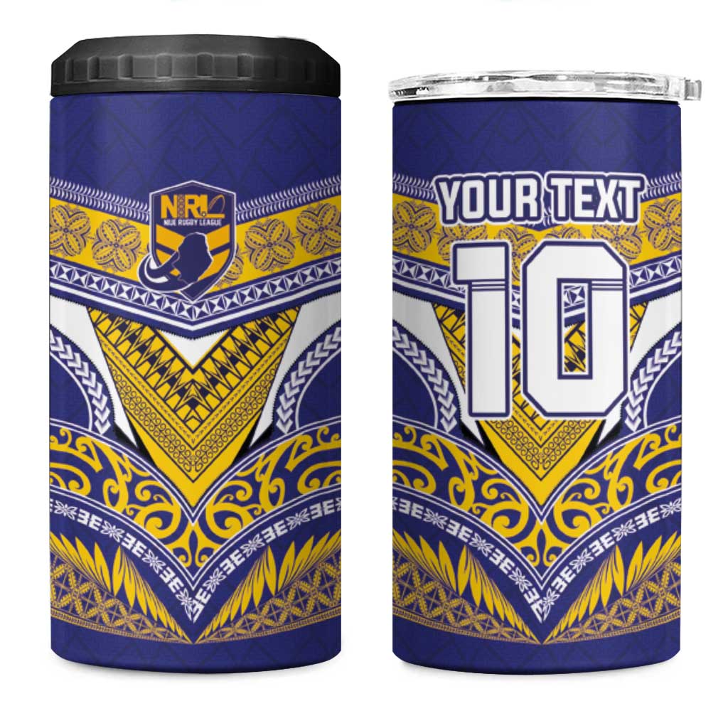 Custom Rugby Niue 4 in 1 Can Cooler Tumbler Hiapo Tribal Heritage Tattoos Blue Color LT03 One Size: 16 oz Blue - Polynesian Pride