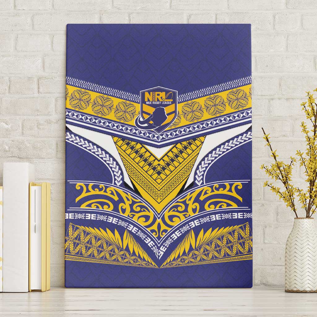 Rugby Niue Canvas Wall Art Hiapo Tribal Heritage Tattoos Blue Color LT03 Without Frame Blue - Polynesian Pride