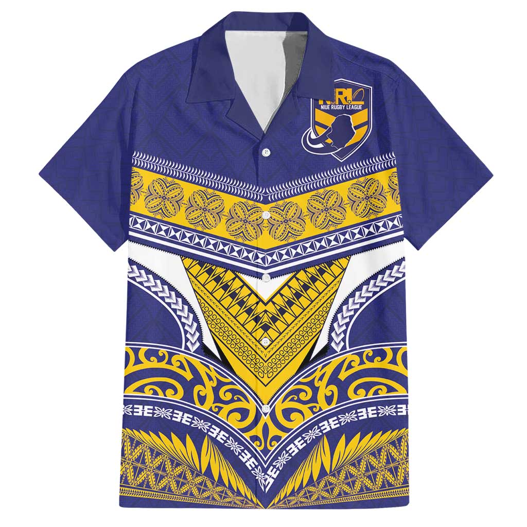 Custom Rugby Niue Hawaiian Shirt Hiapo Tribal Heritage Tattoos Blue Color LT03 Blue - Polynesian Pride