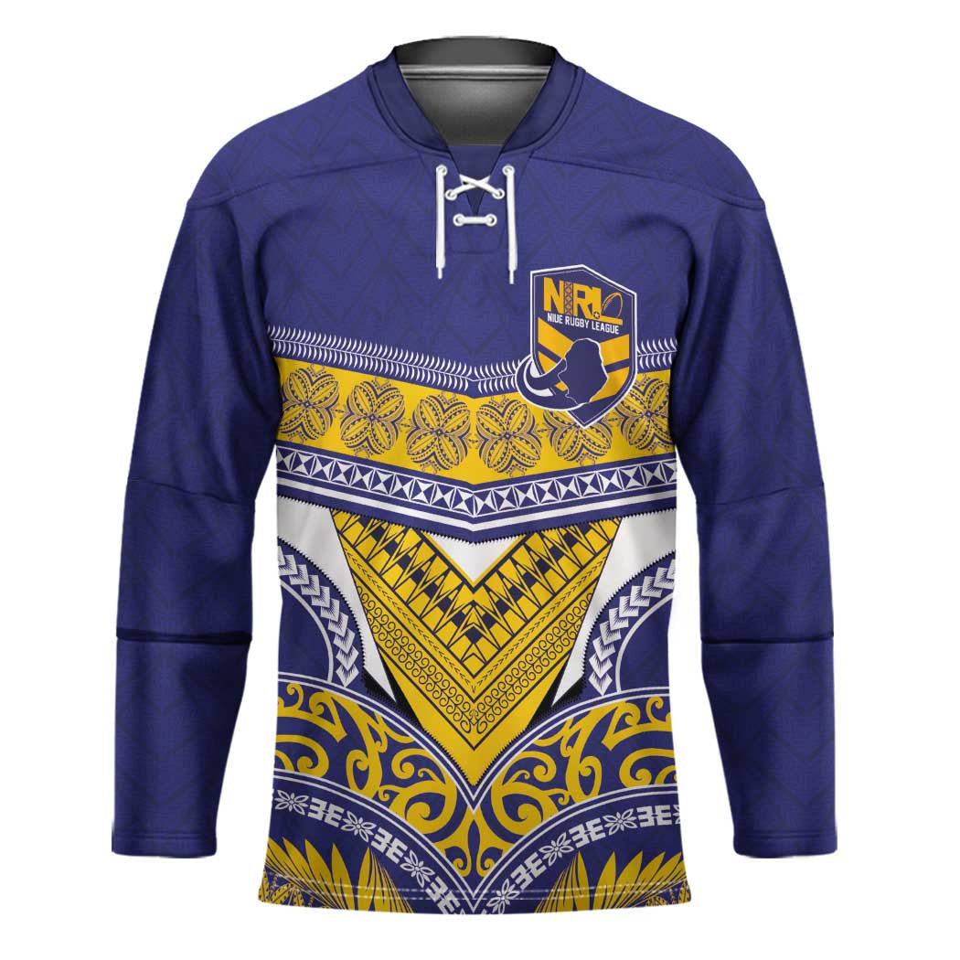 Custom Rugby Niue Hockey Jersey Hiapo Tribal Heritage Tattoos Blue Color LT03 Unisex Blue - Polynesian Pride