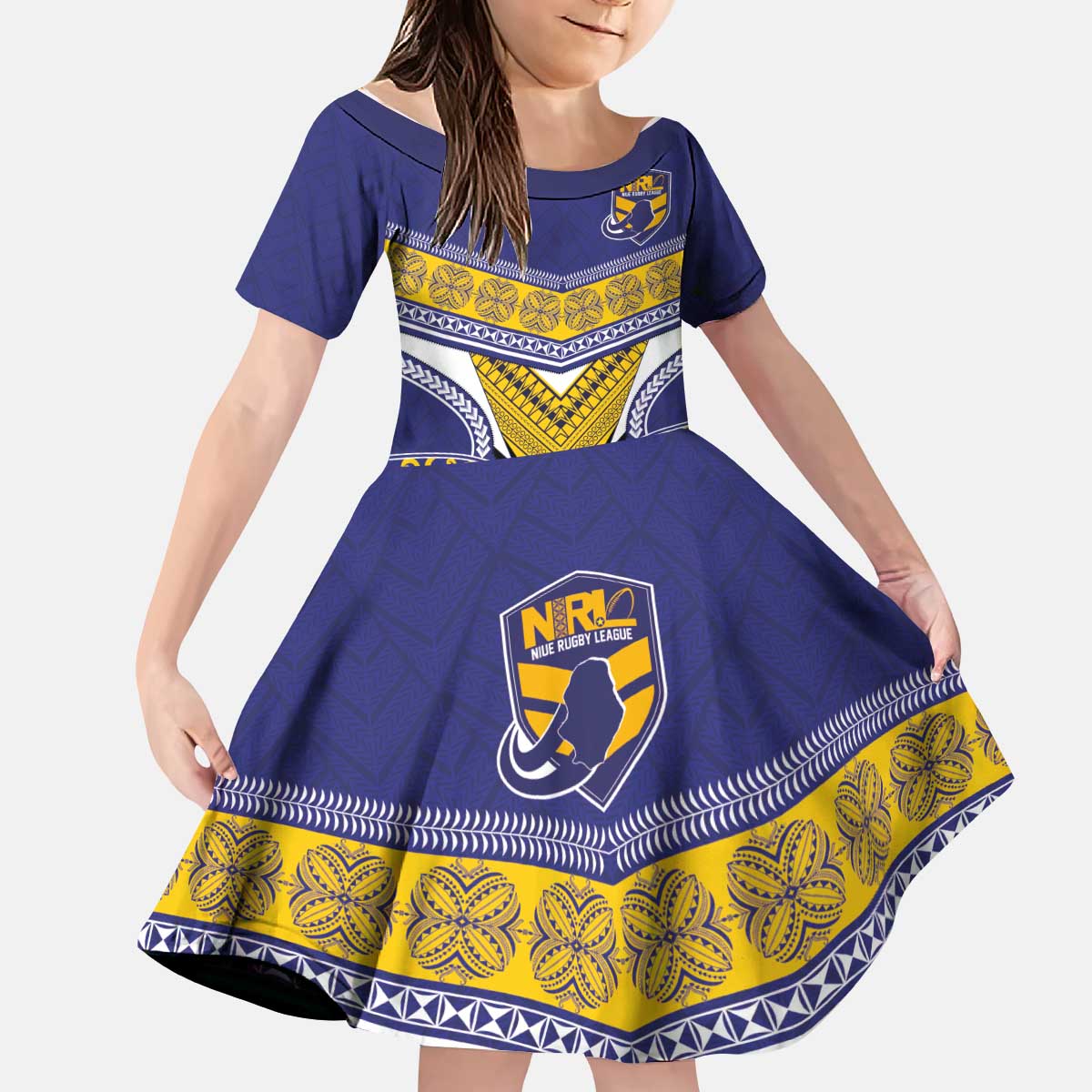 Custom Rugby Niue Kid Short Sleeve Dress Hiapo Tribal Heritage Tattoos Blue Color LT03 KID Blue - Polynesian Pride